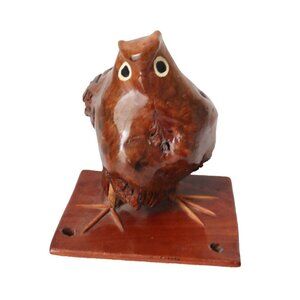 Vintage Hand-Carved Wooden Owl Bird Wood Burl Rustic Decor